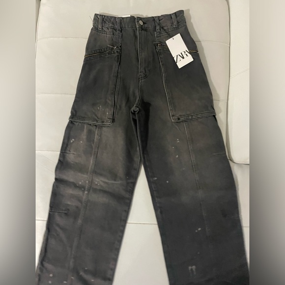 NWT Zara MID-RISE LOOSE FIT ZW COLLECTION THE RELAXED CARGO JEANS in grey size 0 - Picture 11 of 16